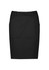 A black mid-waist chino skirt with a fitted design and pocket detailing. Features branding on the waistband.