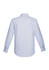 A men's long sleeve button-up shirt in blue and white checkered pattern, featuring a collar and logo.