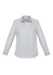 A light grey women's button-up shirt with long sleeves and a standard collar, featuring a small logo.