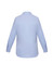 A light blue women's button-up long sleeve shirt with a back yoke and buttoned cuffs. Features a small logo.