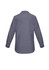 A grey women's button-up long sleeve shirt with a standard collar and buttoned cuffs, featuring a simple design.
