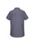 A short sleeve women's button-up shirt in a textured grey fabric, featuring a collar and a back yoke.