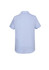 A light blue women's button-up shirt with short sleeves, featuring a back yoke and a logo.