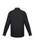 A black classic fit long sleeve button-up shirt with a back view and button details on the sleeves.