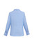 A light blue women's button-up shirt with long sleeves and a fitted style, featuring a back yoke and button details.
