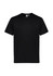 A black short sleeve tee featuring a simple design and a logo on the label. Suitable for kids.