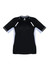 A black short sleeve tee with light blue accents and a logo. Suitable for kids, featuring a sporty design.