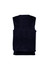 A navy blue men's vest with a simple design and no sleeves, featuring a ribbed hem and a logo.