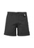 A pair of men's dress shorts in dark grey with a side pocket and a logo.