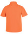 A short-sleeved polo shirt in bright orange, featuring a classic collar and a logo on the back.
