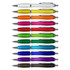 A collection of translucent plastic pens in various colours, featuring silver accents and clips.