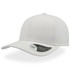 A white cap with a mid visor and a logo on the side.