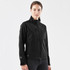A woman wears a black women's ultra-light shell jacket, featuring a zip front and pockets, with a logo on the sleeve.
