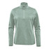 A green women's 1/4 zip pullover jumper with long sleeves and a collar. It features a logo on the front.