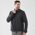 A men's grey Soho jacket with a collar, featuring a button-up front and a casual style. Logo present.