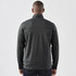 A men's lightweight softshell jacket in dark grey, featuring a logo on the back.