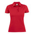 A red women's cotton polo shirt with a collared neckline and button placket, featuring a small logo.