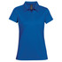 A women's polo shirt in bright blue with a classic collar and a logo. Short sleeves and a tailored fit.
