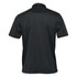 A black men's polo shirt with a classic collar and short sleeves, featuring a logo on the chest.