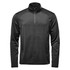 A black men's long sleeve shirt with a 1/4 zip collar and an unobtrusive logo.
