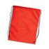 A red drawstring backpack with black cords for closure and no visible logos or branding.