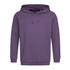A unisex hooded sweatshirt in a rich purple colour, featuring a front pouch pocket and a logo on the front.