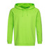 A bright green unisex hooded sweatshirt featuring a front pocket and a logo on the chest.