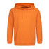 An orange unisex hooded sweatshirt with a front pouch and drawstring hood. Features a plain design without logos.