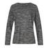 A grey and black women's knit sweater with a relaxed fit and long sleeves. It features a subtle textured pattern.