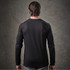 A long-sleeve black T-shirt displayed from the back, featuring a simple design and a fitted silhouette.