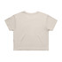 A beige crop tee with a simple design, featuring short sleeves and a slightly oversized fit. It has a logo.