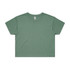 A green cropped t-shirt with a simple design and short sleeves, featuring a logo at the neckline.