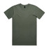 A plain olive green t-shirt featuring a crew neck and short sleeves, with a small logo on the label.
