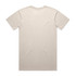 A beige t-shirt with a plain design and no visible branding, viewed from the back.