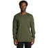 A long sleeve t-shirt in olive green, featuring a round neckline and an understated design with a logo.