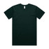 A dark green t-shirt featuring a crew neck design and a small logo on the label.