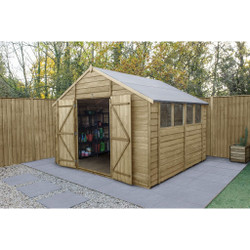 Overlap Pressure Treated 10x10 Apex Shed - Double Door (Home Delivery)