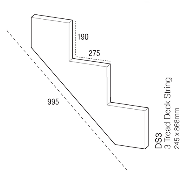 Cheshire Mouldings 3 Tread Decking Stair String - Technical drawings