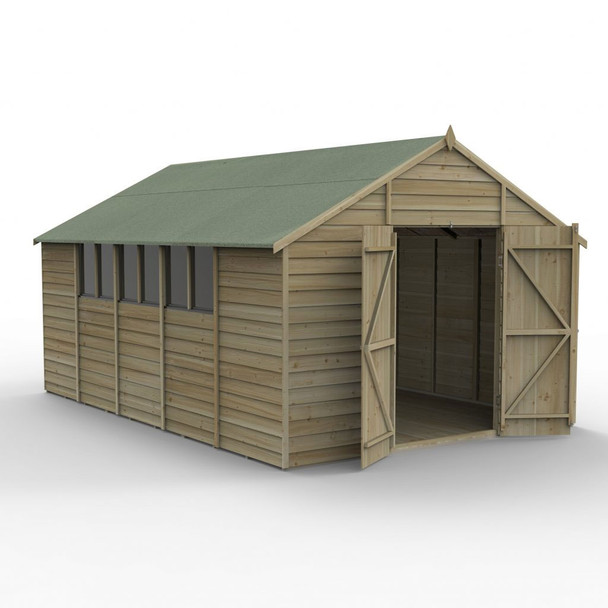 Overlap Pressure Treated 10x15 Apex Shed - Double Door (Home Delivery)
