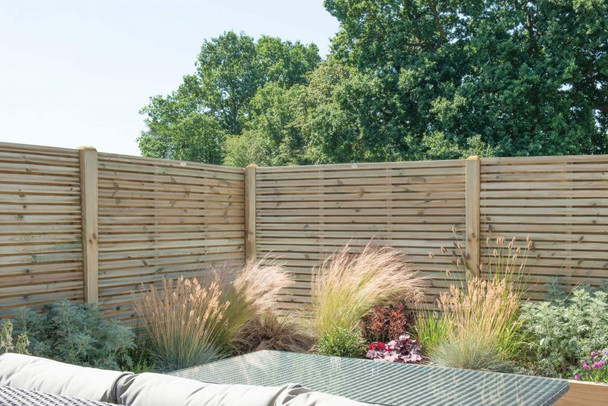 1.8m x 1.5m Pressure Treated Contemporary Double Slatted Fence Panel (Home Delivery)
