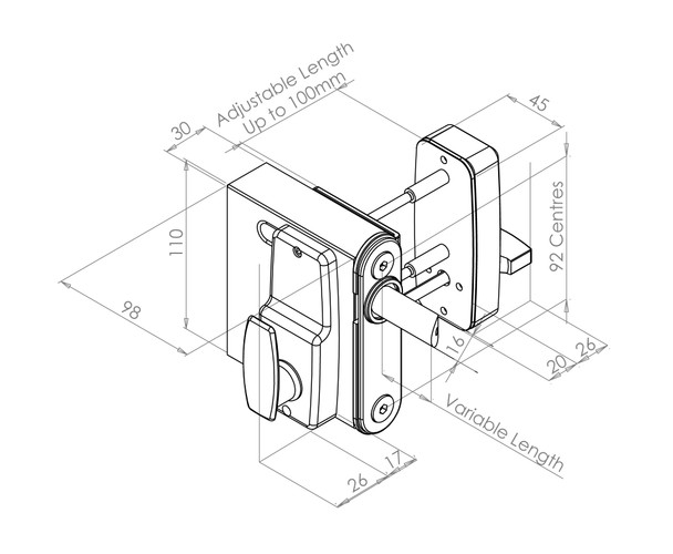  Gatemaster - Select Pro, Surface-fixed digital lock drawing