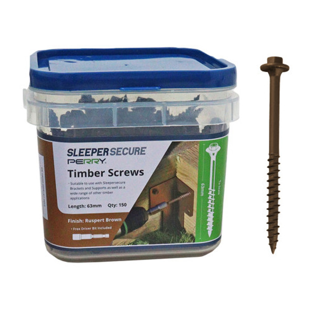 SleeperSecure Sleeper 63mm Brown Hex Head Screws. Tub of 150
