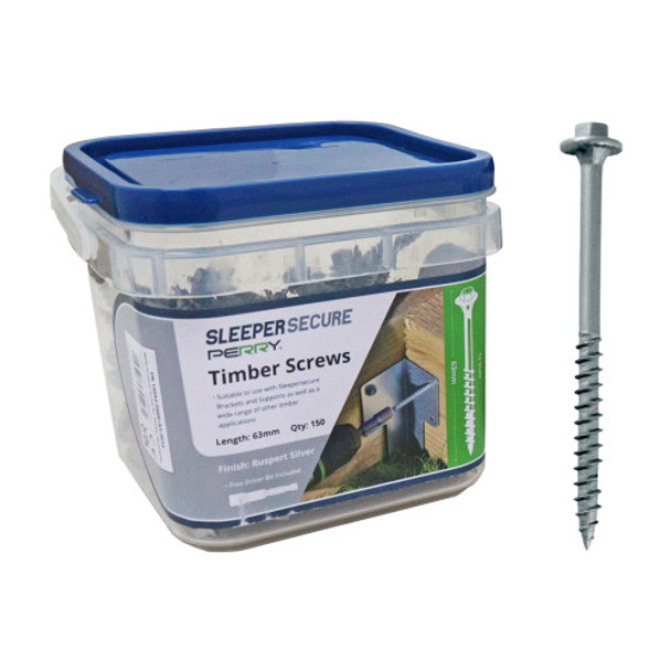 SleeperSecure Sleeper 63mm Silver Hex Head Screws. Tub of 150
