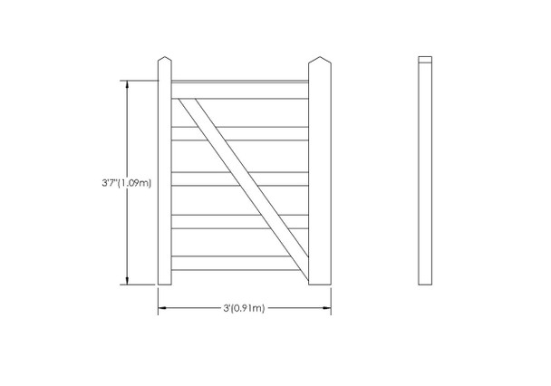 3ft 5 Bar Field Gate (910 x 1090mm), Universal Hang - Pressure Treated Green Timber 