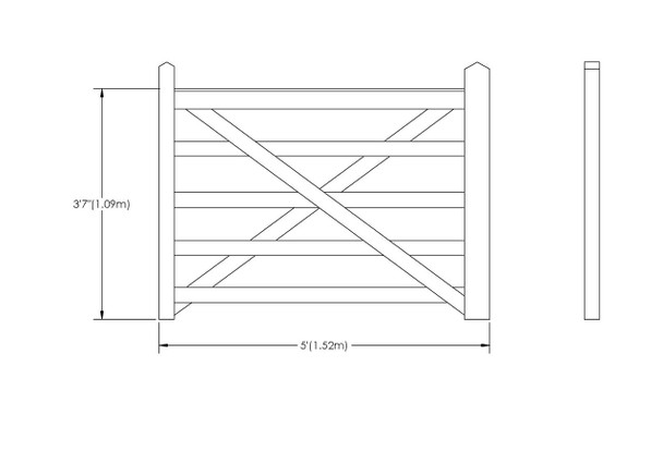 5ft 5 Bar Field Gate (1520 x 1090mm), Universal Hang - Pressure Treated Green Timber