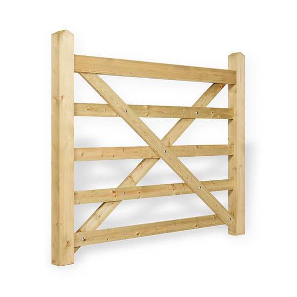 5ft 5 Bar Field Gate (1520 x 1090mm), Universal Hang - Pressure Treated Green Timber