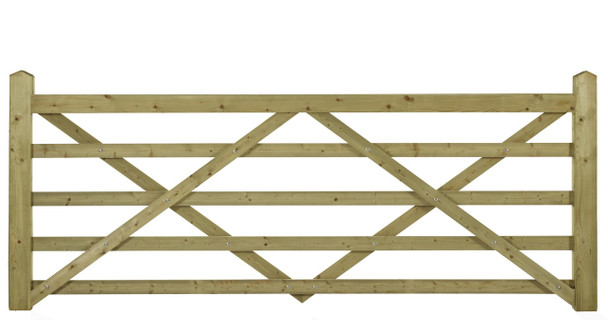 8ft 5 Bar Field Gate (2440 x 1090mm), Universal Hang - Pressure Treated Green Timber