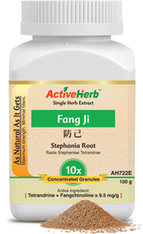 Fang Ji, Stephania Root New 10:1 Extract Granules 100 gram bottle. 
100 g Extract granules, equal to 1000 g (2.2 lb) dried raw herb.
This product is extracted at its highest natural yield with minimal fillers. It preserves the herb's authentic flavor and properties.