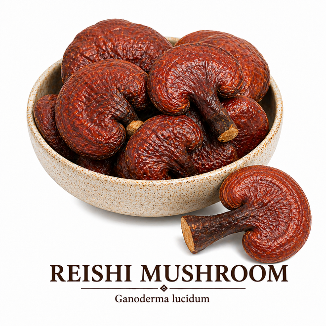 Reishi Mushroom Tea: A cup of Reishi mushroom tea, showcasing the dark, earthy brew known for its immune-boosting and calming properties