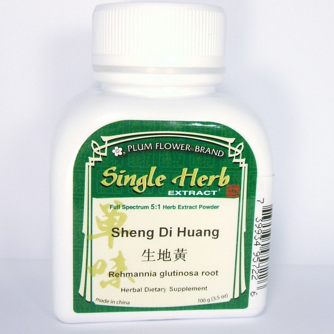 Sheng Di Huang, Raw Rehmannia Root - Powdered Concentrate, Plum Flower 100 gram bottle